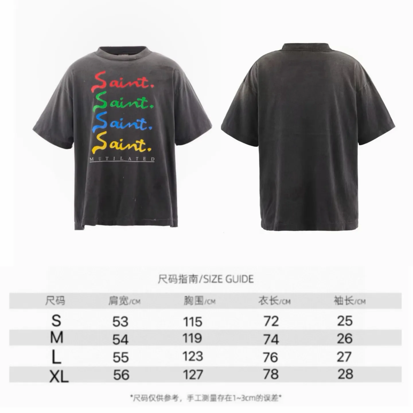 ❥8029#P136 Saint Mxxxxxx new model uses double yarn cotton batik fabric 280g, comfortable and breathable to wear. Full of street feel, loose fit. Craftsmanship: crack printing + graffiti + spray coding, batik and wash. Size: (S-M-L-XL) Color: Washed Black